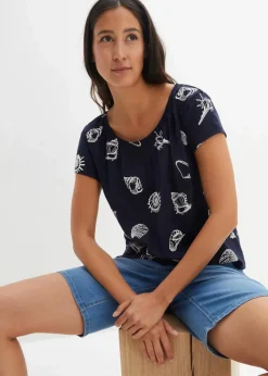 Damen bonprix Shirts & Tops|Nachhaltigere Materialien|Bedrucktes Shirt mit Rundhalsausschnitt aus Bio-Baumwolle