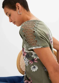 Hot Bedrucktes Shirt mit Spitze Damen Shirts & Tops