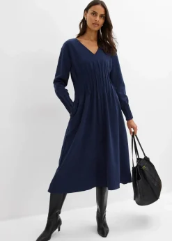 Damen bonprix Kleider|Bekleidung·Pullover & Strickjacken|Bequemes Kleid mit Zierfalten aus Viskose-Mix