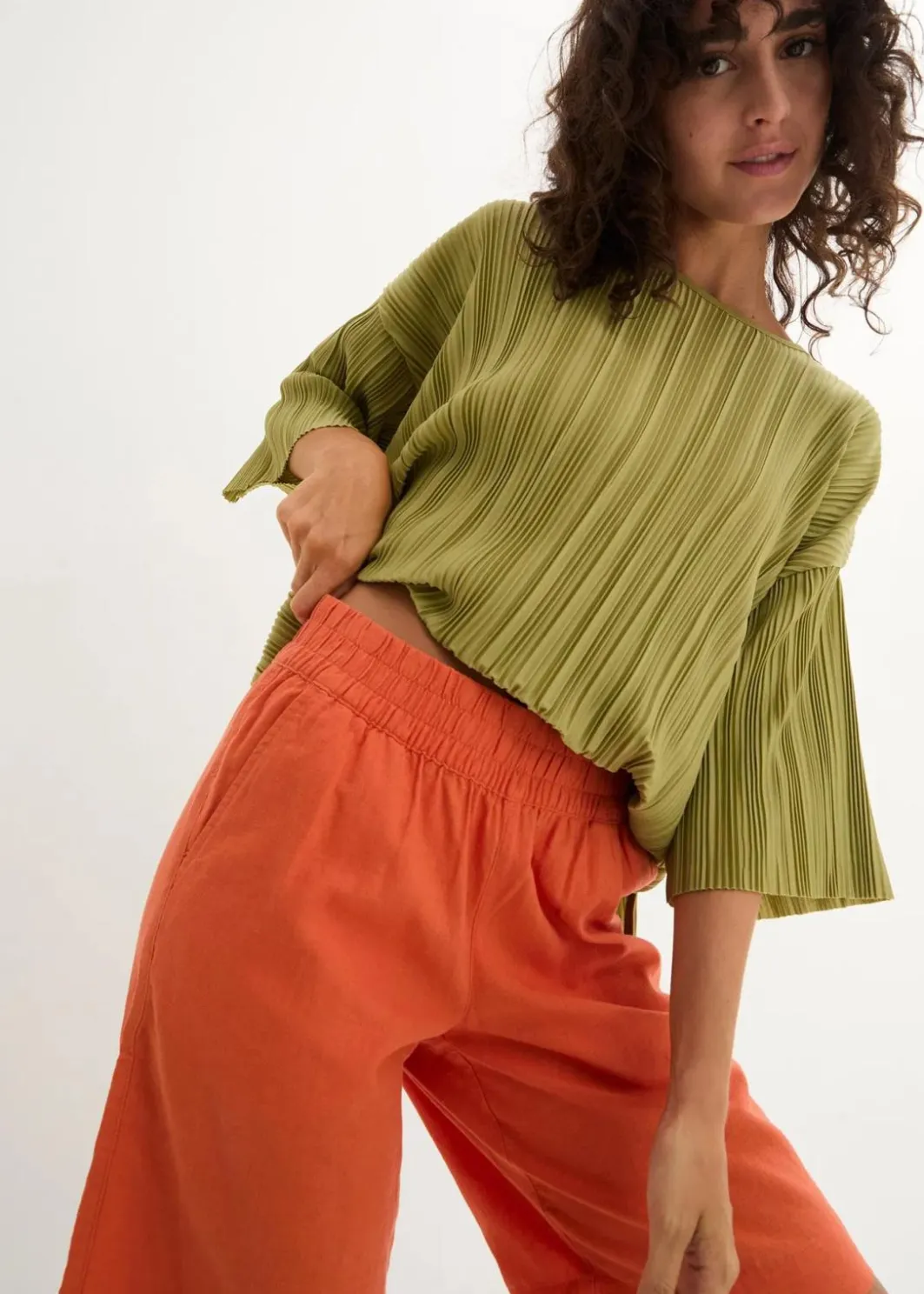 Outlet Bermuda aus Leinen-Viskose Mischung Damen Nachhaltigere Materialien|Hosen