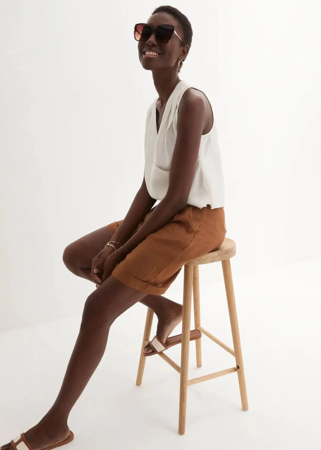 Damen bonprix Bekleidung·Outdoorbekleidung|Bekleidung·Kleider|Bermudashorts aus reinem Leinen