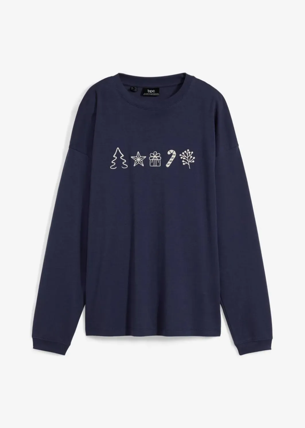 Damen bonprix Shirts & Tops|Besticktes Weihnachts-Langarmshirt, oversized