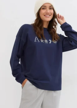 Damen bonprix Shirts & Tops|Besticktes Weihnachts-Langarmshirt, oversized