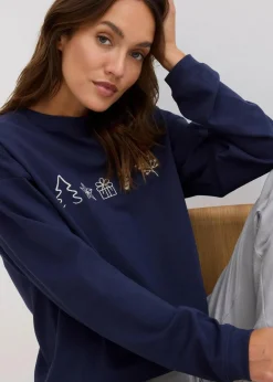 Damen bonprix Shirts & Tops|Besticktes Weihnachts-Langarmshirt, oversized