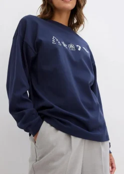 Damen bonprix Shirts & Tops|Besticktes Weihnachts-Langarmshirt, oversized