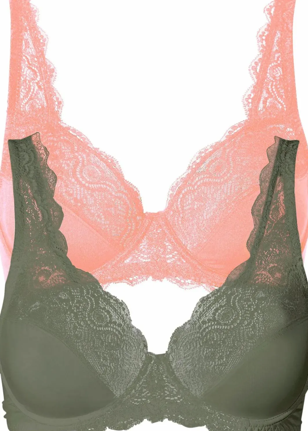 Damen bonprix Große Cups D-H|Nachhaltigere Materialien|Bügel-BH mit zarter Spitze (2er Pack)
