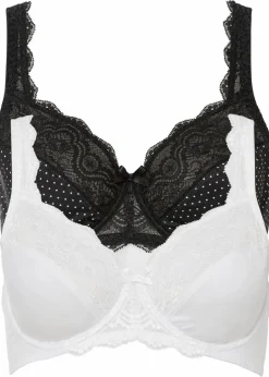 Damen bonprix Große Cups D-H|Nachhaltigere Materialien|Bügel-BH mit zarter Spitze (2er Pack)