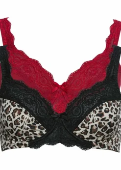 Damen bonprix Große Cups D-H|Nachhaltigere Materialien|Bügel-BH mit zarter Spitze (2er Pack)