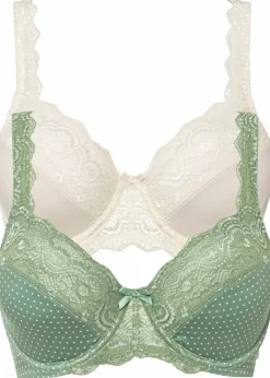 Damen bonprix Große Cups D-H|Nachhaltigere Materialien|Bügel-BH mit zarter Spitze (2er Pack)