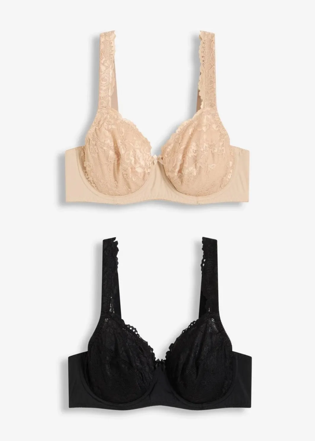 Damen bonprix Wäsche·Dessous|Wäsche·Große Cups D-H|Bügel-BH mit zarter Spitze (2er Pack)