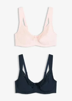 Damen bonprix Große Cups D-H|Nachhaltigere Materialien|BH mit Bügel mit Bio-Baumwolle und Spitze (2er Pack)