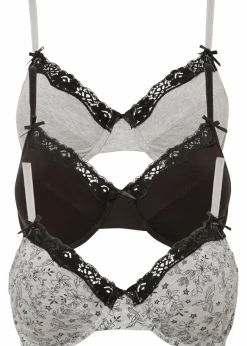 Damen bonprix Große Cups D-H|Nachhaltigere Materialien|BH mit Bügel mit Bio-Baumwolle (3er Pack)