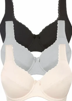 Damen bonprix Große Cups D-H|Bhs|BH mit Bügel mit weicher Bio-Baumwolle (3er Pack)