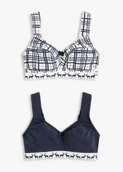 Damen bonprix Große Cups D-H|Bhs|BH ohne Bügel mit Baumwolle (2er Pack)