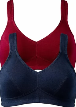 Damen bonprix Große Cups D-H|Nachhaltigere Materialien|BH ohne Bügel mit Bio-Baumwolle (2er Pack)