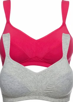 Damen bonprix Große Cups D-H|Nachhaltigere Materialien|BH ohne Bügel mit Bio-Baumwolle (2er Pack)