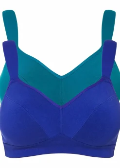 Damen bonprix Große Cups D-H|Nachhaltigere Materialien|BH ohne Bügel mit Bio-Baumwolle (2er Pack)