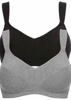 Damen bonprix Große Cups D-H|Nachhaltigere Materialien|BH ohne Bügel mit Bio-Baumwolle (2er Pack)