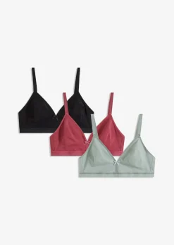 Damen bonprix Baumwollunterwäsche|Nachhaltigere Materialien|BH ohne Bügel mit Bio-Baumwolle (3er Pack)