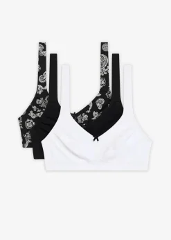 Damen bonprix Wäsche·Baumwollunterwäsche|Wäsche·Große Cups D-H|BH ohne Bügel mit Bio-Baumwolle (3er Pack)