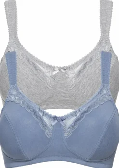 Damen bonprix Große Cups D-H|Nachhaltigere Materialien|BH ohne Bügel mit Bio-Baumwolle (2er Pack)