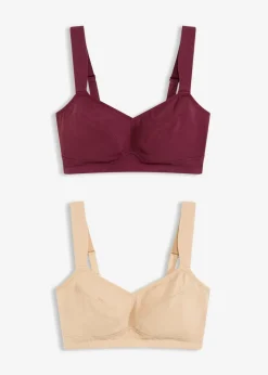 Damen bonprix Große Cups D-H|Nachhaltigere Materialien|BH ohne Bügel mit Bio-Baumwolle (2er Pack)