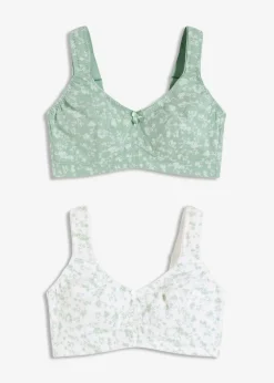 Clearance BH ohne Bügel mit weicher Bio-Baumwolle (2er Pack) Damen Große Cups D-H|Nachhaltigere Materialien