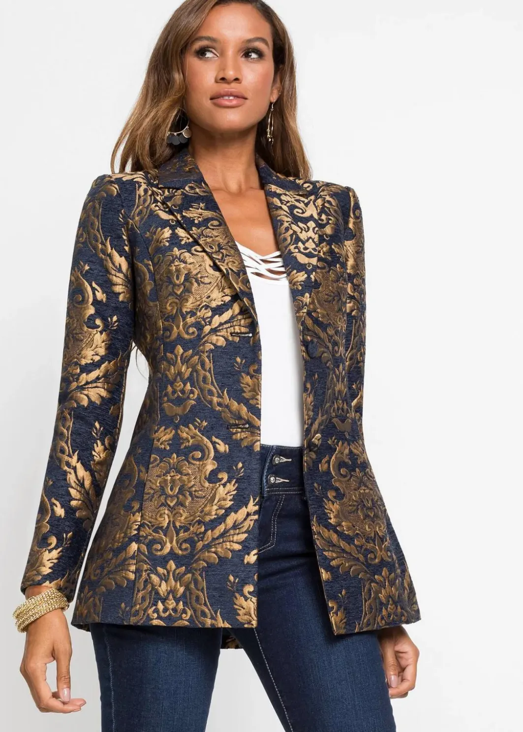 New Blazer aus glänzendem Jacquard Damen Kurzgrößen|Festliche Mode