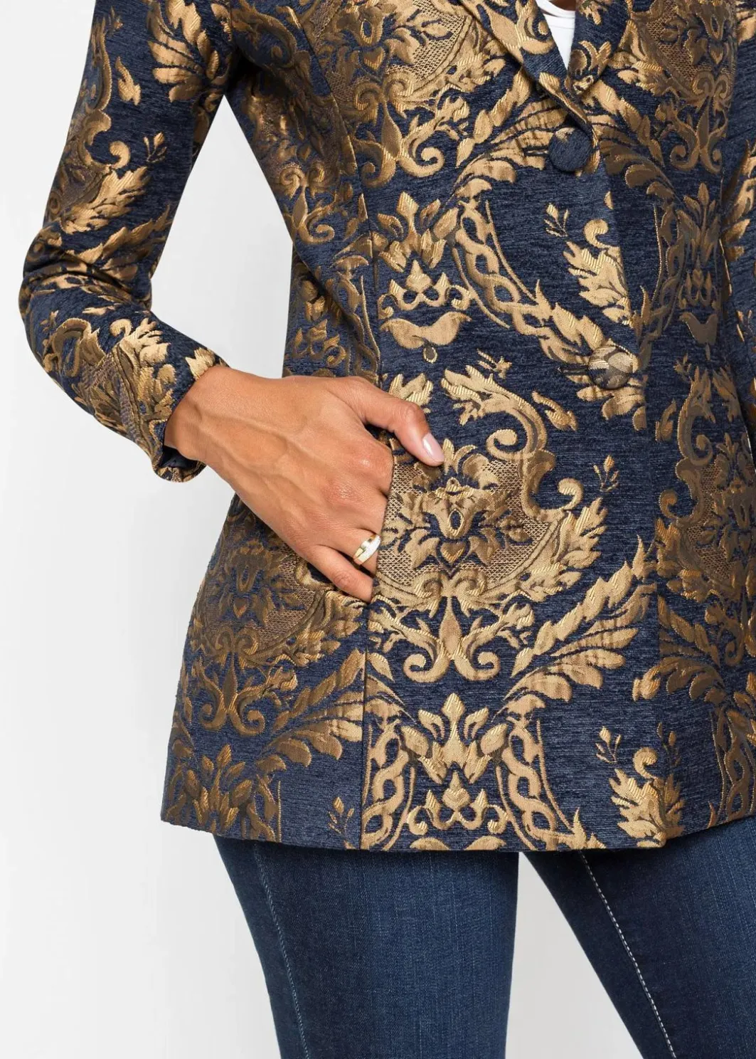 New Blazer aus glänzendem Jacquard Damen Kurzgrößen|Festliche Mode