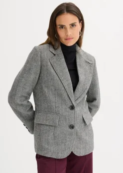 Outlet Blazer mit Fischgratmuster und Wollanteil Damen Blazer|Bekleidung·Basics