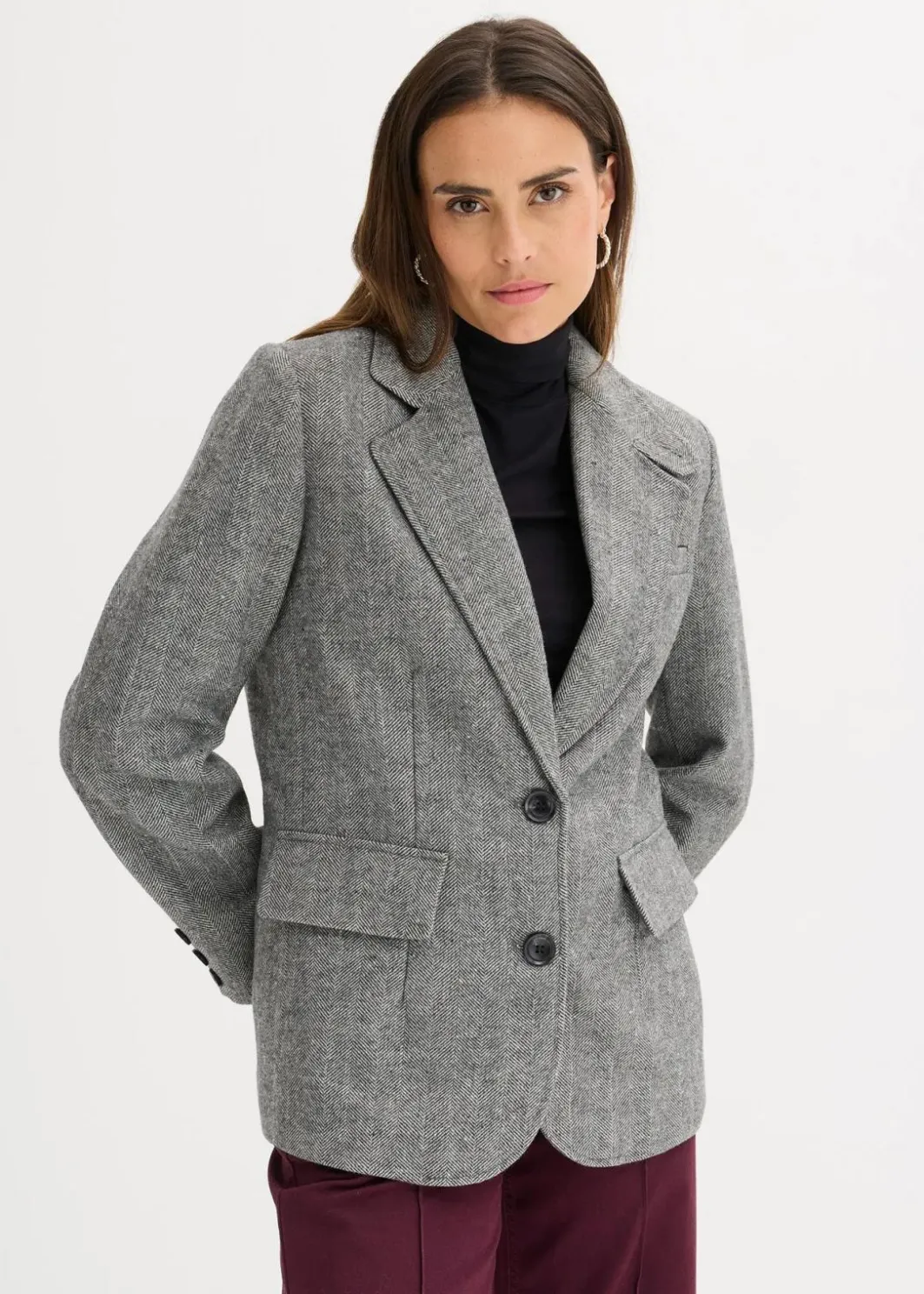 Outlet Blazer mit Fischgratmuster und Wollanteil Damen Blazer|Bekleidung·Basics