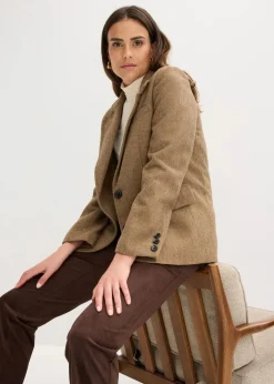 Damen bonprix Bekleidung·Basics|Blazer|Blazer mit Fischgratmuster und Wollanteil
