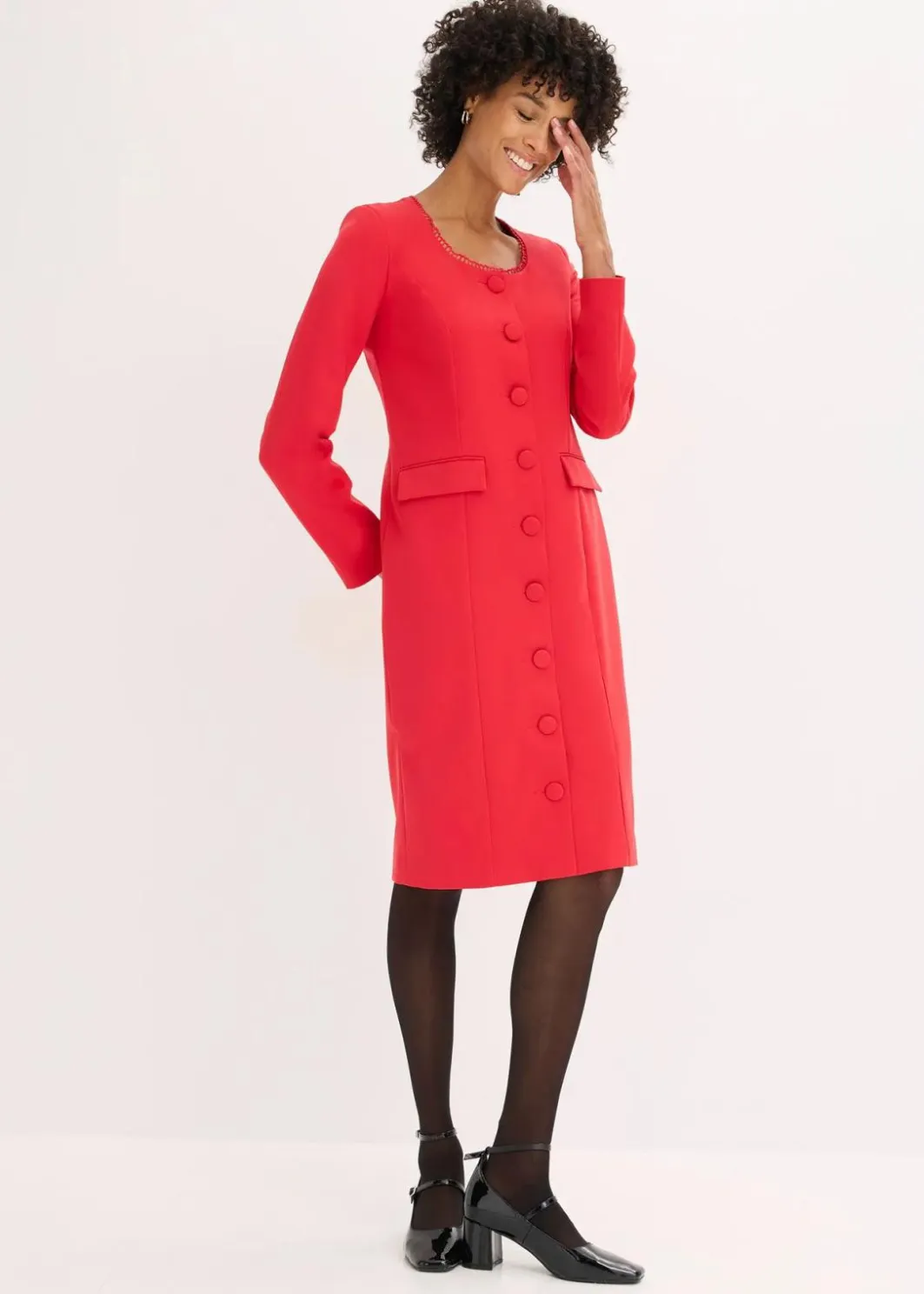 Damen bonprix Kleider|Bekleidung·Pullover & Strickjacken|Blazerkleid mit Spitzenkante