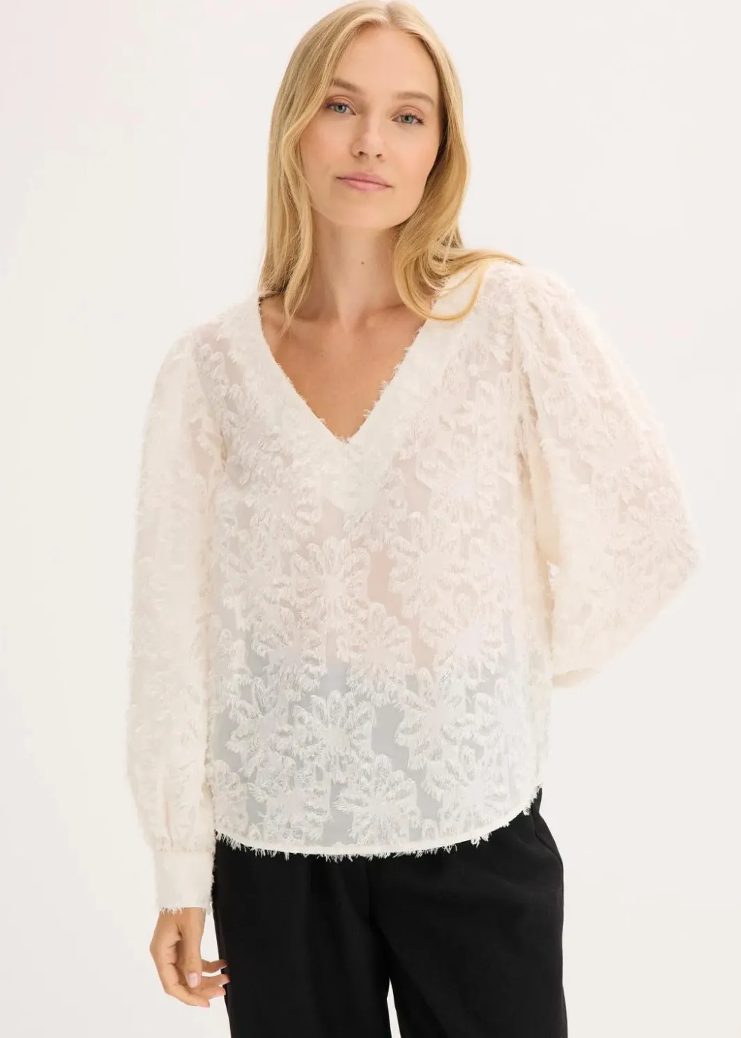 Sale Bluse mit floralem Strukturmuster Damen Blusen & Tuniken