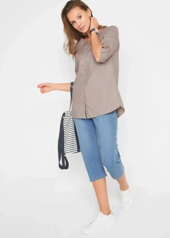 Damen bonprix Blusen & Tuniken|Bekleidung·Jacken & Mäntel|Bluse mit Leinen, 3/4 Arm