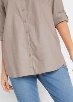 Damen bonprix Blusen & Tuniken|Bekleidung·Jacken & Mäntel|Bluse mit Leinen, 3/4 Arm