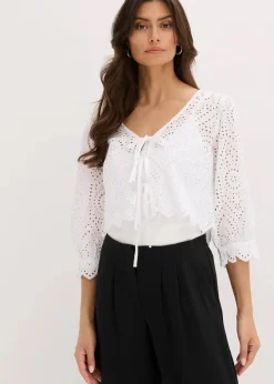 Clearance Bluse mit Lochstickerei und Puffärmeln Damen Blusen & Tuniken|Bekleidung·Jacken & Mäntel