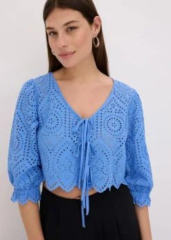 Best Bluse mit Lochstickerei und Puffärmeln Damen Bekleidung·Jacken & Mäntel|Blusen & Tuniken