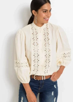 Best Bluse mit Spitze aus softem Viskose-Mix Damen Bekleidung·Jacken & Mäntel|Blusen & Tuniken