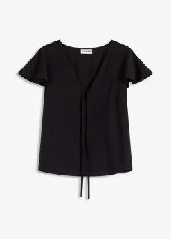 Damen bonprix Zweiteiler & Sets|Blusen & Tuniken|Bluse mit Volantärmeln in Glanzoptik