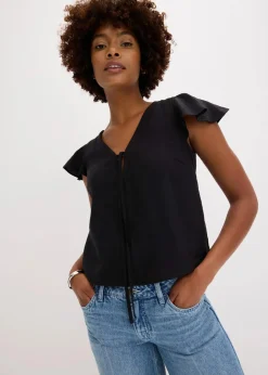 Damen bonprix Zweiteiler & Sets|Blusen & Tuniken|Bluse mit Volantärmeln in Glanzoptik