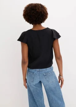 Damen bonprix Zweiteiler & Sets|Blusen & Tuniken|Bluse mit Volantärmeln in Glanzoptik