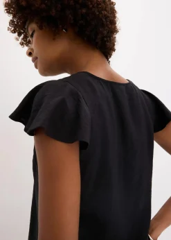 Damen bonprix Zweiteiler & Sets|Blusen & Tuniken|Bluse mit Volantärmeln in Glanzoptik