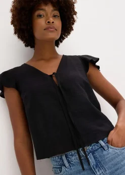 Damen bonprix Zweiteiler & Sets|Blusen & Tuniken|Bluse mit Volantärmeln in Glanzoptik
