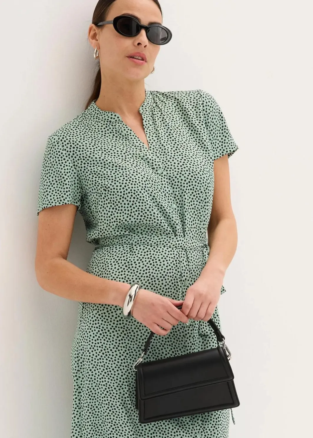 Clearance Blusenkleid mit Pünktchen Damen Kleider|Bekleidung·Pullover & Strickjacken