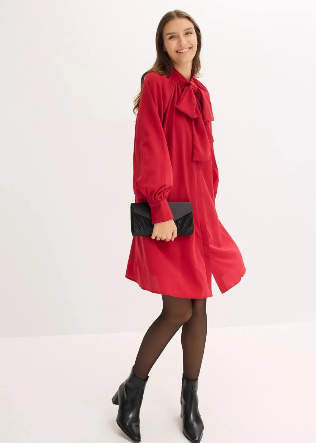 Damen bonprix Kleider|Nachhaltigere Materialien|Blusenkleid mit Schluppenkragen