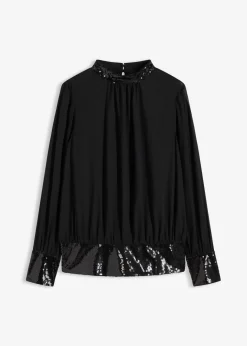 New Blusenshirt aus feinem Tüll mit Pailletten Damen Bekleidung·Jacken & Mäntel|Festliche Mode