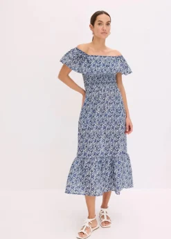 Hot Boho-Midikleid mit Carmenausschnitt aus leichter Baumwolle Damen Kleider