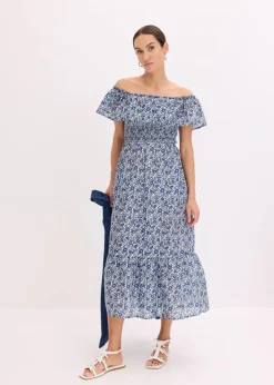 Hot Boho-Midikleid mit Carmenausschnitt aus leichter Baumwolle Damen Kleider