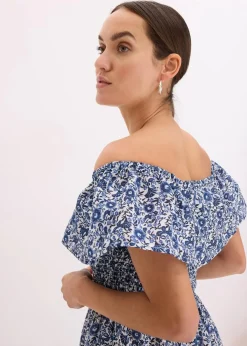 Hot Boho-Midikleid mit Carmenausschnitt aus leichter Baumwolle Damen Kleider